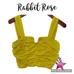 Rabbit Rose ruched shiny V neck crop top